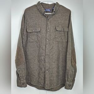 CHAPS 100% Cotton Men's Brown Button Down Shirt with Elbow Patches